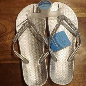 Sun & Sky Glitter Stone Flip Flops Size 7